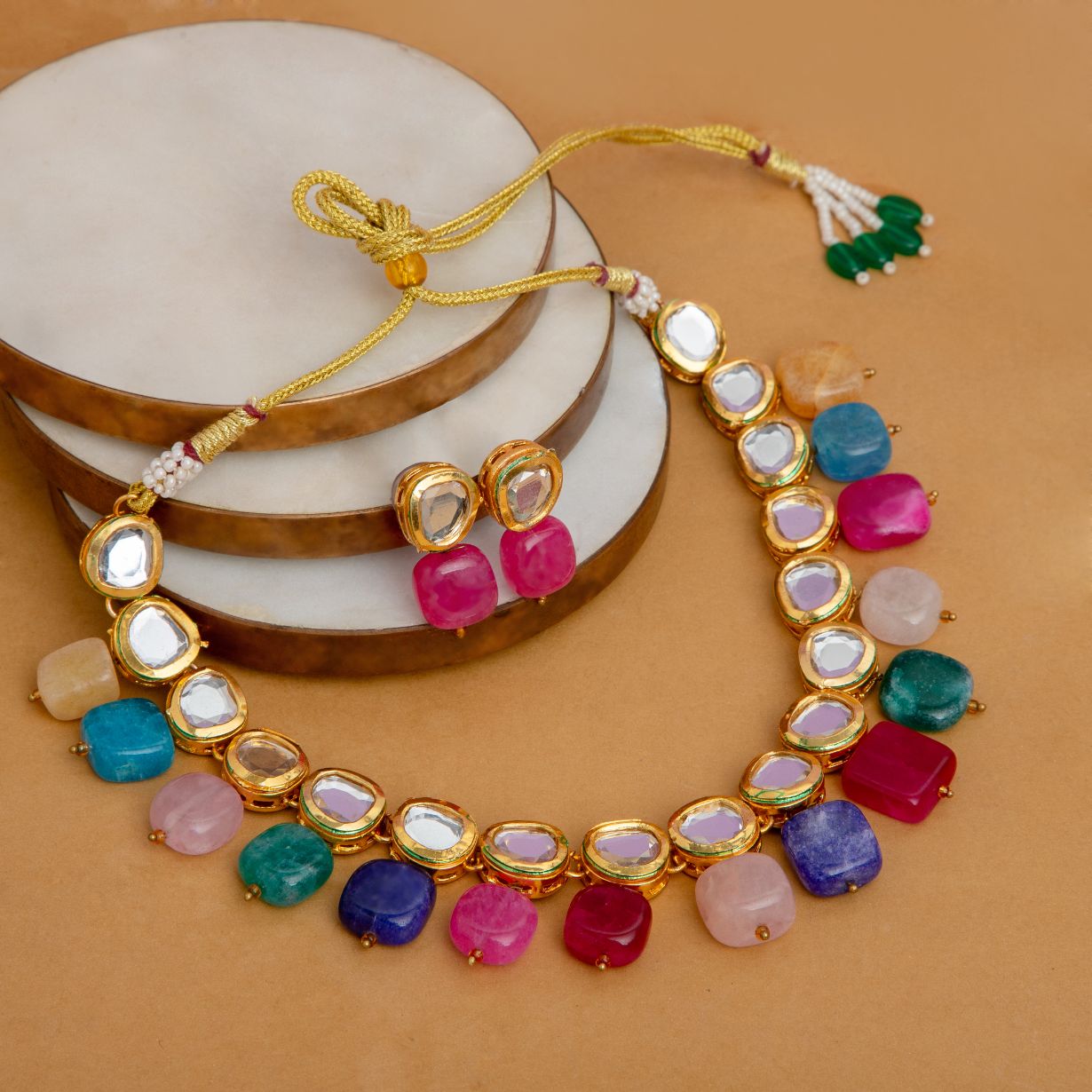 Multicolor Kundan Stone Necklace with Earring set for Party Wear