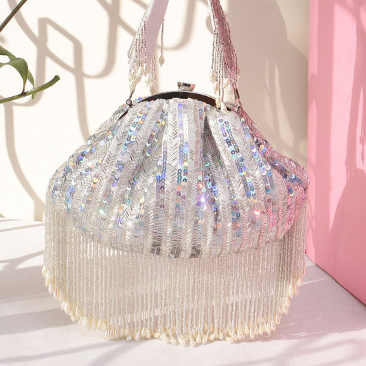 Long Tassel Embroidery Soft Pouch Bag