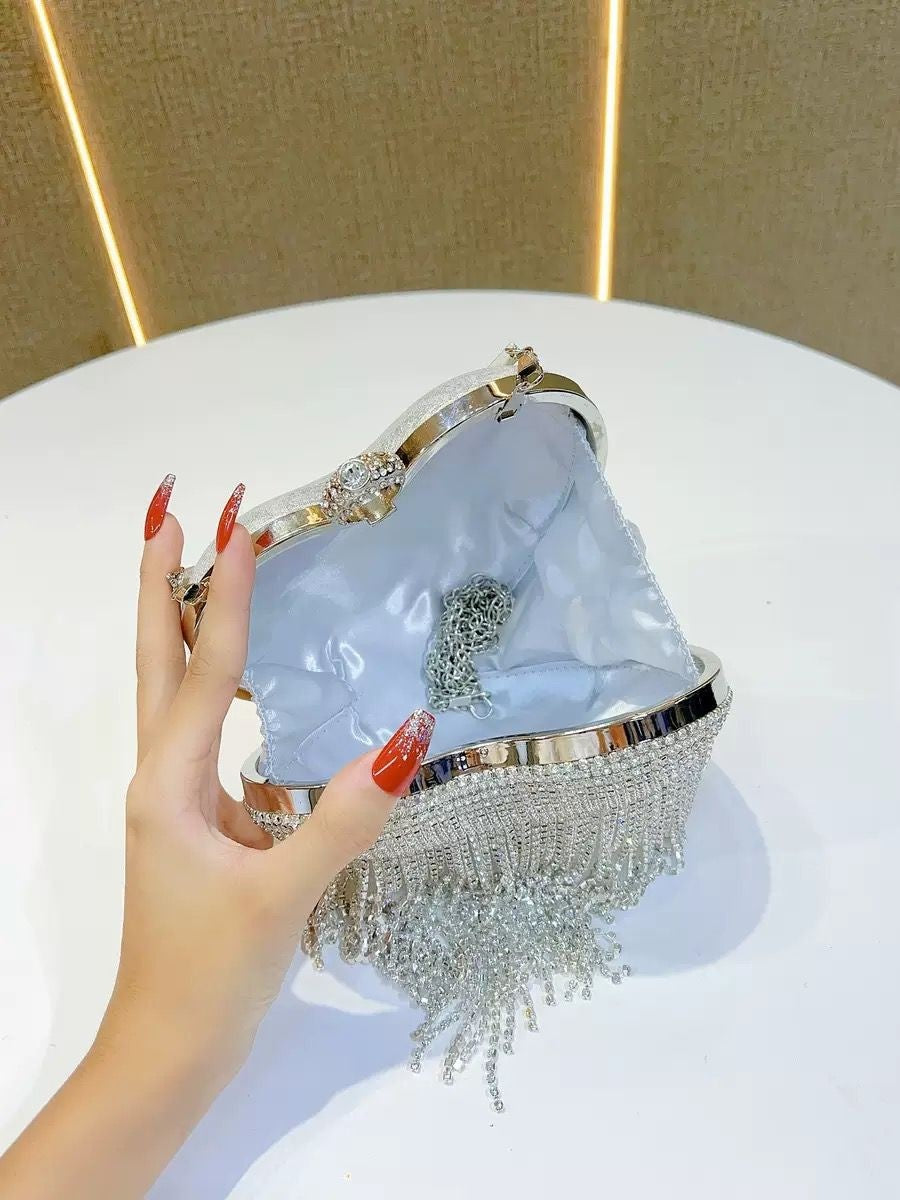 Crystal Rhinestone Valentine Heart Clutch Bag