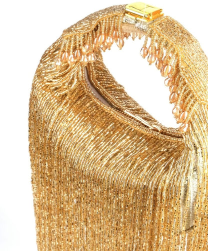 Golden Long Tasseled Embroidered Handbag for Wedding