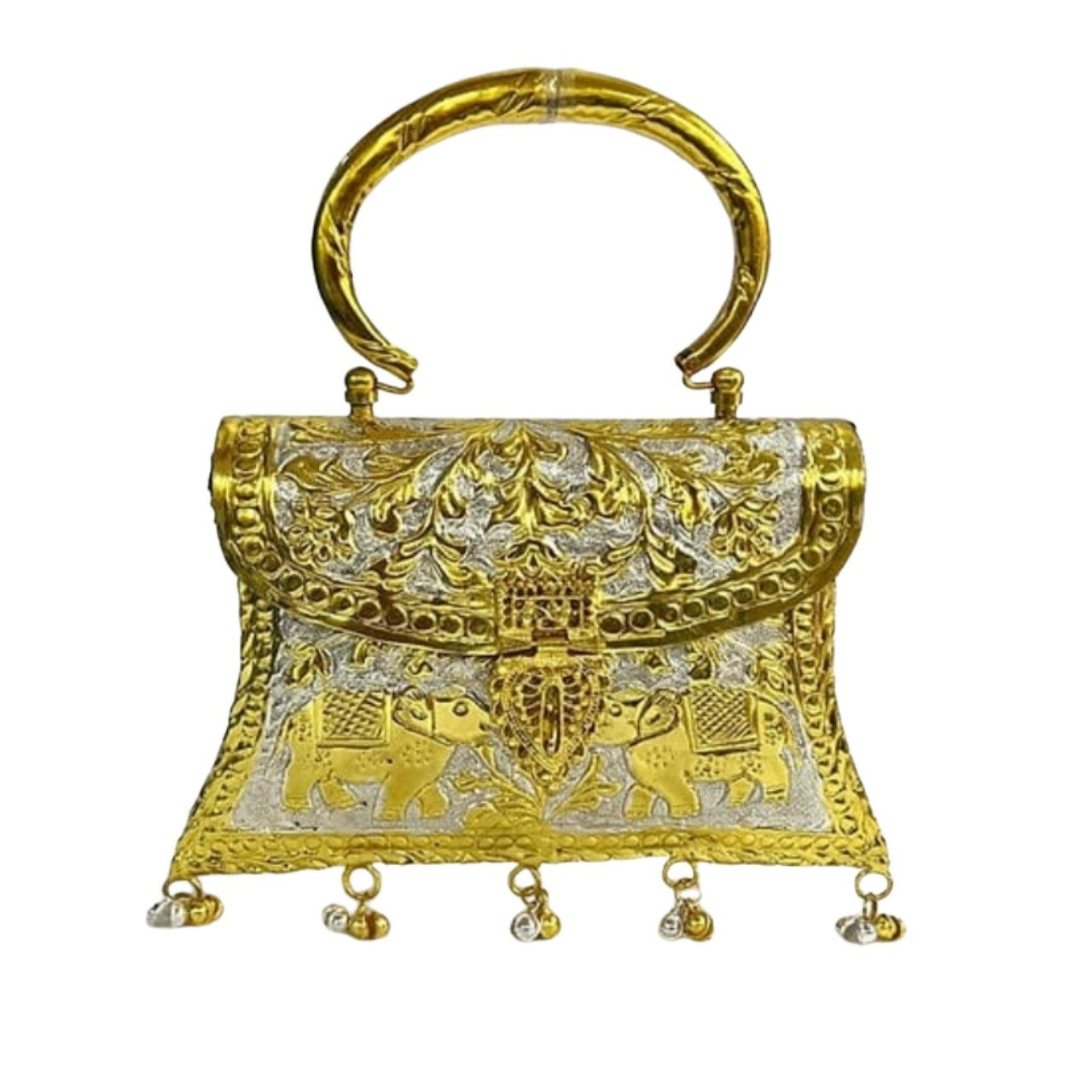 Vintage Gold Silver Brass Metal Party Clutch Bag