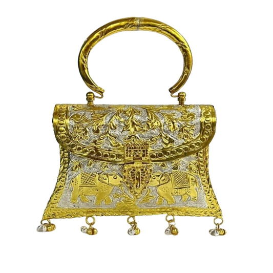 Vintage Gold Silver Brass Metal Party Clutch Bag