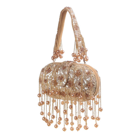 Golden Bead Embroidery Party Clutch Bag for Women