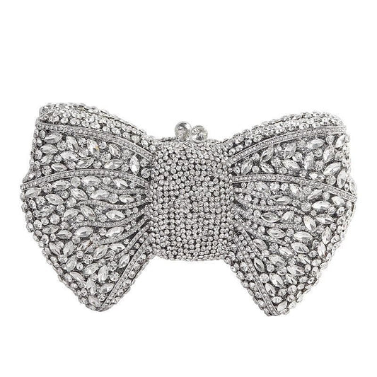 Silver Bow Crystal Rhinestone Party Clutch Bag