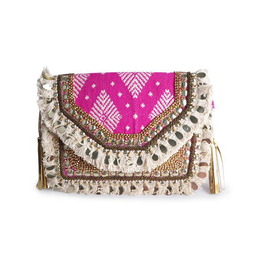 Boho Pink Jacquard Flap Bag