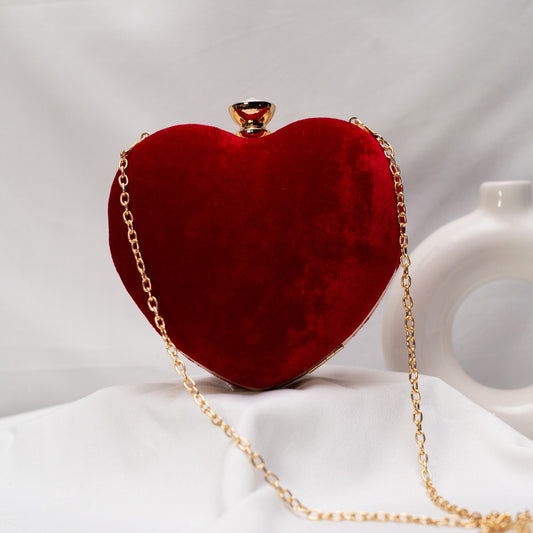 Maroon Heart Shape Clutch Bag